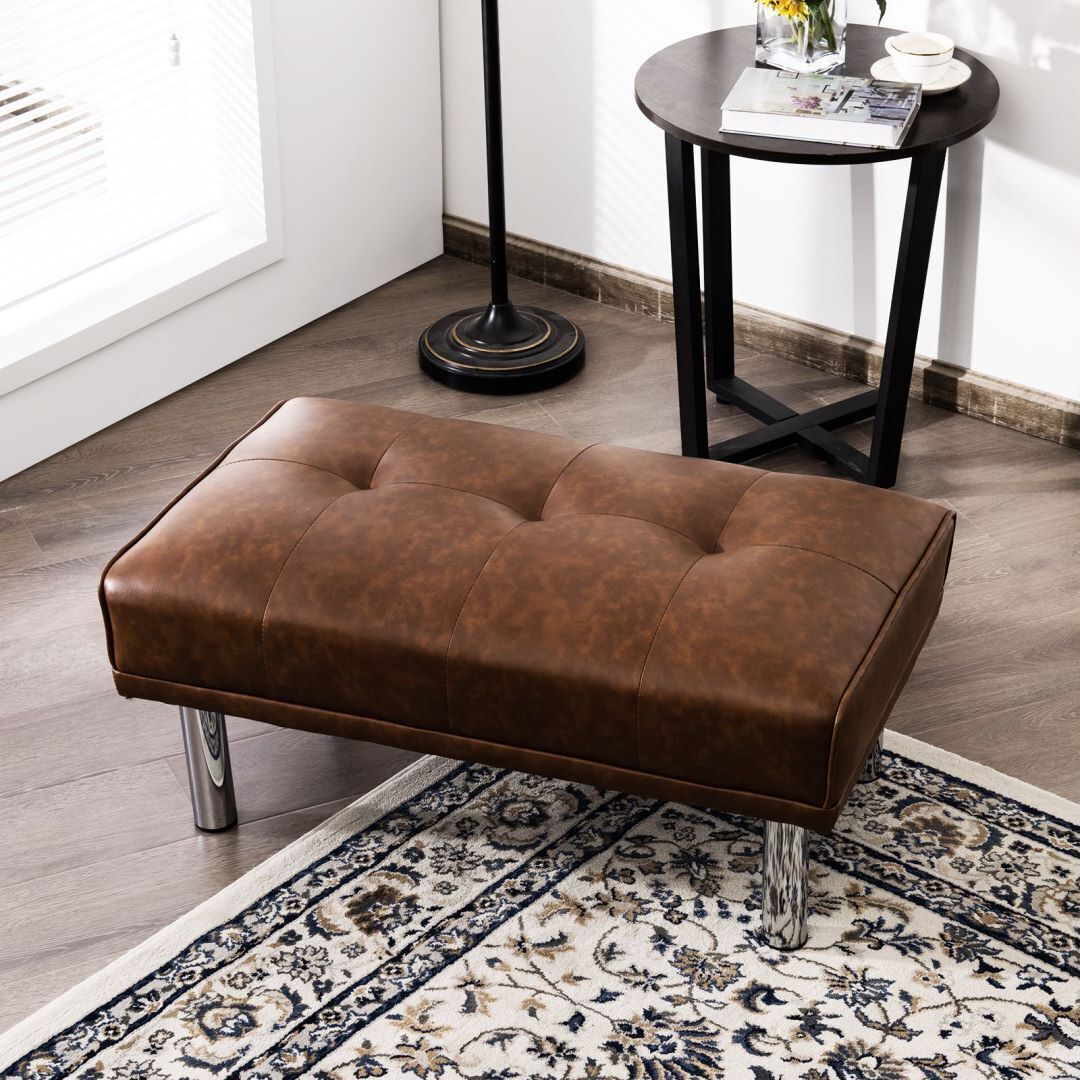 Leather Tufted Upholstered Ottoman Bench for Living Room Entryway Coffee